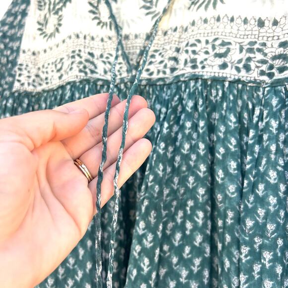 Daughters Of India Rooh Mini Dress Pine Long Sleeve Turquoise Medium Cotton - Picture 10 of 11